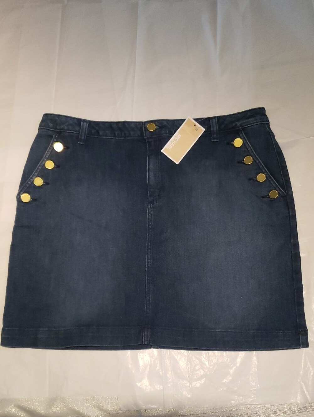 MICHAEL Michael Kors New Indigo Denim Mini Skirt Gold-Tone Buttons Women's 16
